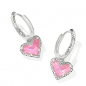 Kendra Scott Ari Heart Silver Huggie Earrings in Pink Iridescent