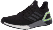 adidas Mens Ultraboost 20 Running Shoe - Black/Night Metallic/Signal Green - 11.5